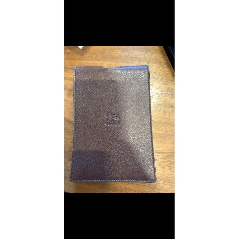 IL BISONTE Brown Italian LEATHER Note Pad Holder Made In Italy Pebbled Leather